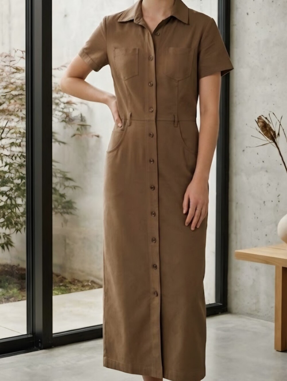 Vtg Robbie Bee Tan Utility Dress Size 10 Full Button-down Pockets